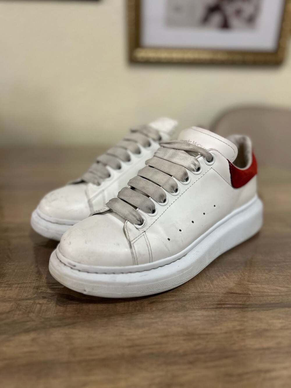 Alexander McQueen Oversized Leather Sneaker with Lust Red Suede Heel